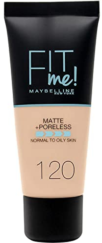Maybelline New York, Base de Maquillaje que Calca a tu Tono Fit me! Mate y Afinaporos, Color: 120 Classic Ivory