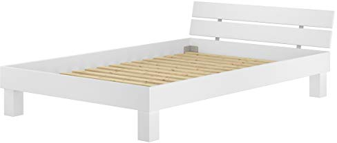 Erst-Holz Doppelbett Überlänge 140x220 Massivholzbett weiß Futonbett Rollrost Matratze 60.86-14-220 W M