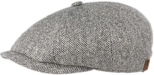 Stetson Hatteras Seide Schirmmütze Damen/Herren - Ballonmütze aus Seide - Flatcap mit Sonnenschutz UV 40+ - Schiebermütze mit Fischgratmuster - Schirmmütze Sommer/Winter schwarz-weiß 62 cm