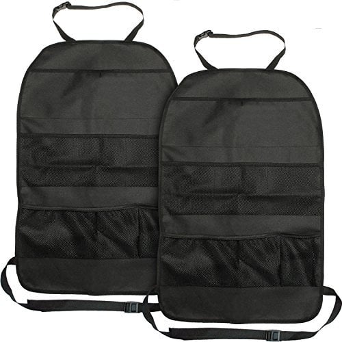 iGadgitz U6849 Universal Car Seat Organiser Pockets Kick Mats Back Seat Travel Storage Stain Protector – Black, 2 Pieces