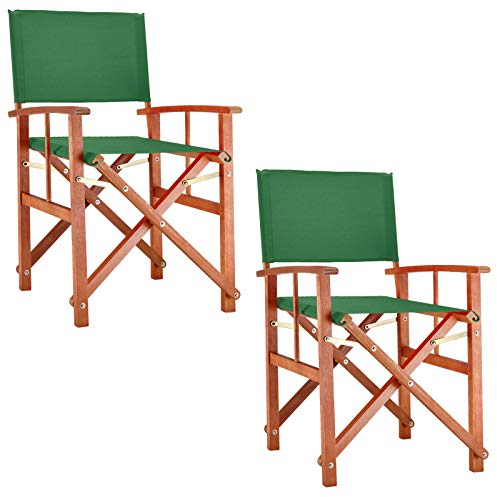 Casaria® 2X Gartenstuhl Balkonstuhl Holz Grün FSC®-Zertifiziert Klappbar 160kg Belastbar Bezug 30° Waschbar Armlehne Klappstuhl Garten Balkon Camping Wetterfest Eukalyptus 56,5x86cm