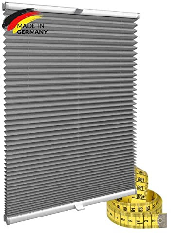 Gardinen21 Klemmfix Plissee nach Maß ohne Bohren | Jalousien Rollo mit Klemmträger | Sonnenschutz und Sichtschutz | Maßgefertige Fenster & Türen Rollos in Grau