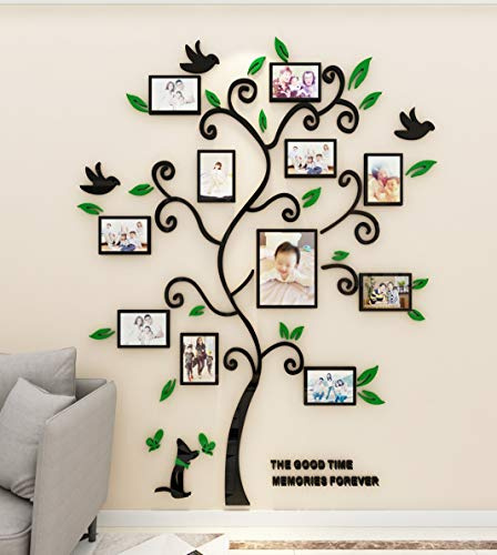 Wandaufkleber Baum Wandtattoo 3D DIY Familie Bilderrahmen Foto Sticker Familie Wandbilder Wandkunst für Hause Wohnzimmer Schlafzimmer (Grün,XL-190 * 156cm)