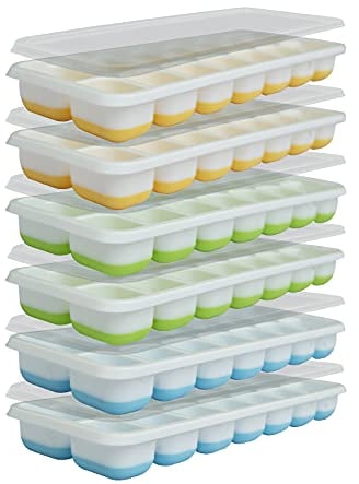 Shopzilify Silicone Ice Cube Trays with Lid | Flexible Base for Easy Release Ice Cubes | Ice Cube Tray Silicone with Non-Spill Removable Lid | LFGB Certified and BPA Free | Set of 6 Packs | Multicolor