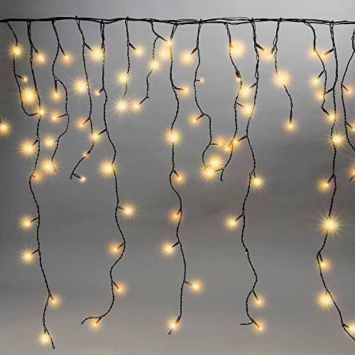 400 LED Eisregen - 8m + 5m Zuleitung - mit Timer und 8 Beleuchtungsmodi - Eiszapfen Innen und Außen - für Party, Hochzeit, Balkon, Garten Deko - Warmweiß [Energieklasse A+++]