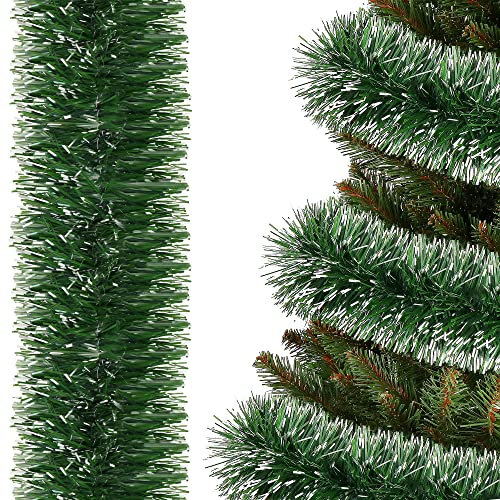 SPRINGOS Ghirlanda per albero di Natale, 6 m, verde scuro, bianco, ghirlanda artificiale per albero di Natale, decorazione per scale