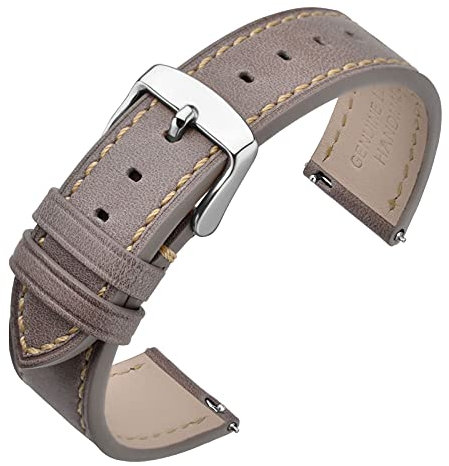 ANNEFIT Bracelet Montre 19mm, Bracelets de Remplacement Cuir à Libération Rapide pour Femme Homme (Gris)