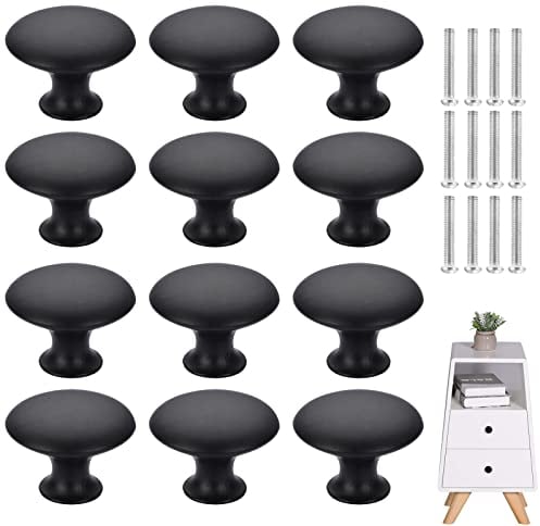 Lushly 12 Stück, schwarz, modern, 30 mm, Türgriff, Vintage, rund, Metall, Schrankknöpfe mit Schrauben, modisch, schön, einfach, für Schrank, Möbel, Schubladen, Küche