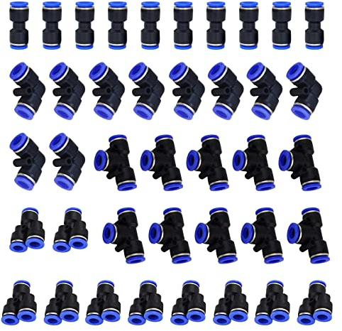 HUAZIZ Air Push Schnellbefestigungen, 40 Stück 6mm Luftschlauch Pneumatischer Push Connector 4 Form für die schnelle Verbindung von Luftleitungen, Druckluftwerkzeuge