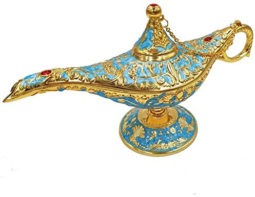 Hourwof Aladdin Genie Lampe Vintage Legende Aladdin Magische Lampe Wunschlicht Arabisches Kostüm Requisiten Party Hochzeit Tischdekoration Geburtstagsgeschenk, großer See Blau