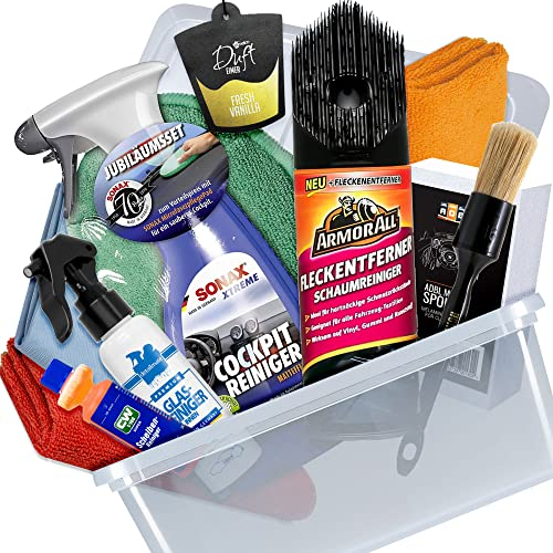 Auto Innenraum Reinigungs Bundle - Red Wash - 11 tlg. mit ARMORALL Schaumreiniger 0,4L | Dr. Wack Scheibenreiniger 75ml | SONAX Cockpit Reiniger Aktionsset |Passendes Zubehör + 83metoo Duft Vanille