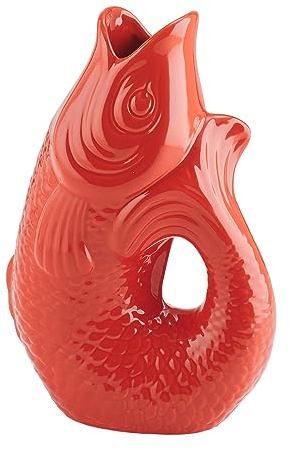 Gift Company Vase Monsieur Carafon L, vase décoratif en forme de poisson Faïence, Coral Red