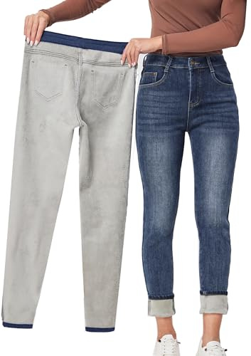 Yehopere Women's Winter Fleece Lined Jeans Slim Fit Warm Skinny High Waist Denim Jean, Blue As33, S