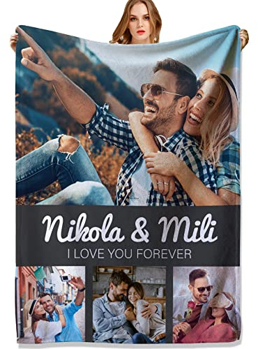 ALBVLE Personalisierte Decke Kuscheldecke, Personalised Photo Blanket, Kuscheldecke mit Foto, Geschenke für Freundin Personalisierte Geschenke, Geschenke für Paare Anniversary Xmas Blanket