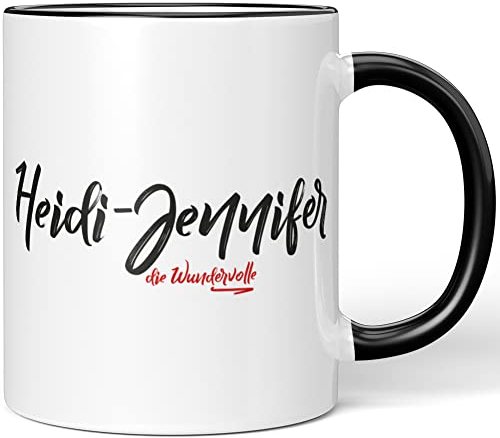JUNIWORDS Tasse, Heidi-Jennifer, die Wundervolle, Schwarz (5242245)