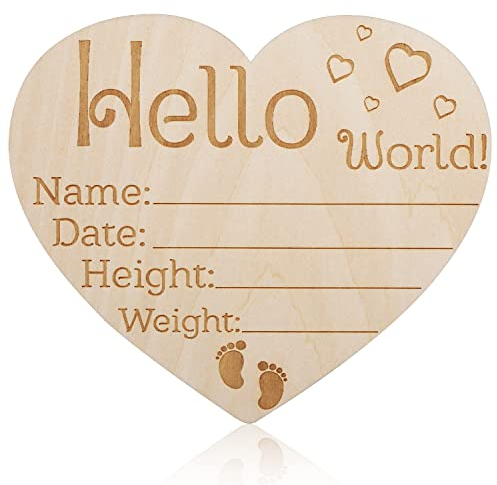 Baby Ankündigung Schild, Liebe Herzförmig Hallo Welt Meilenstein Karten für Baby Holz Meilensteinkarten Baby Announcement Sign für Krankenhaus Kindergarten Foto Requisite Babyparty