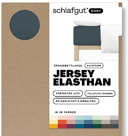 Schlafgut Easy Jersey Elasthan Boxspring Spannbettlaken 120x200 bis 130x220 Grey Deep, Spannbetttuch aus superweicher Baumwolle mit Elasthan