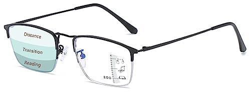 Lanomi Gleitsicht Lesebrille Herren Gleitsichtbrille Damen Progressive Multifokus Lesehilfe Blaulichtfilter Sehhilfe UV Schutz Halbrand Gleitsichtlesebrille Schwarz(Multifokal) 1.5