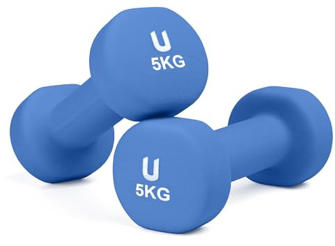 unycos - Kurzhanteln Neopren 2er Set von 5 kg, Rutschfest, Anti-Roll-Design, Bequemer Griff, Krafttraining, Fitness, Pilates, Training, Fitnessstudio (Blau)