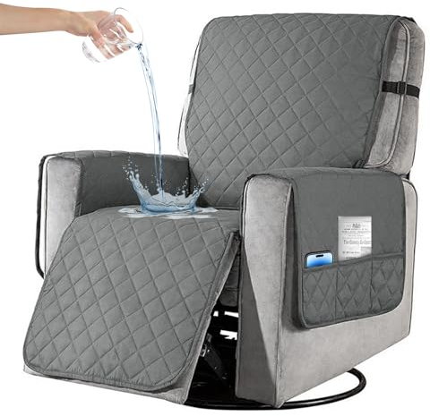 HAMON Sesselschoner für Relaxsessel Sesselschoner für Fernsehsessel Anti-Rutsch Sofabezug Wasserdicht mit Tasche 1 Sitzer Sesselschoner für Haustiere und Kinder 63,5 cm Breite (Grau)