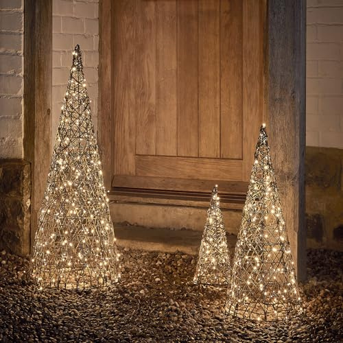 Lights4fun 100cm LED Rattan Kegel Timer strombetrieben Weihnachtsdeko Außen
