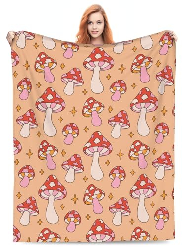 VODRM Pilzdecke, niedlich, Retro-Blumenmuster, weich, warm, Überwurf, Decke, leicht, gemütlich, 70er-Jahre-Stil, flippig, groovig, Ästhetik, Boho-Geschenke für Kinder und Frauen, für Wohnzimmer, Bett,