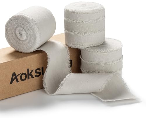 AOKSUNOVA Schleifenband Grau Hochzeit 3,8cm Geschenkband Breit Baumwolle Stoffband Fransenband Baumwollband