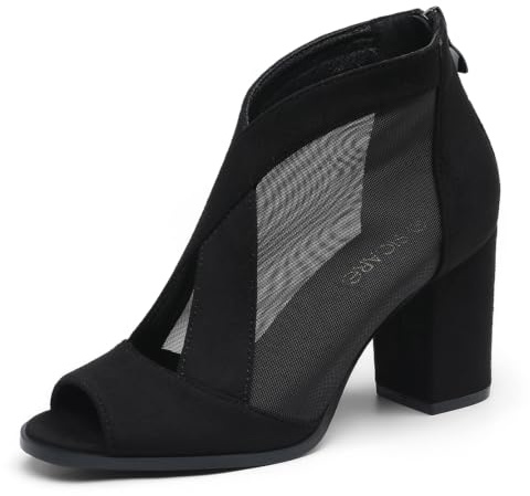 SICARE Cut Out Mesh Sandals High Block Heels Peep Toe Summer Ankle Boots