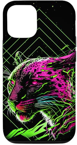 Hülle für iPhone 14 Pink Grüner Kopf Raubkatze