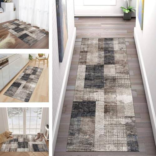 Buatisf Teppich Läufer Lang Flur Küche Beige rutschfest waschbar Korridor Modern Tepiche Küchenläufer Matte Meterware Kücheteppich Schlafzimmer Schmutzfangmatte Breite