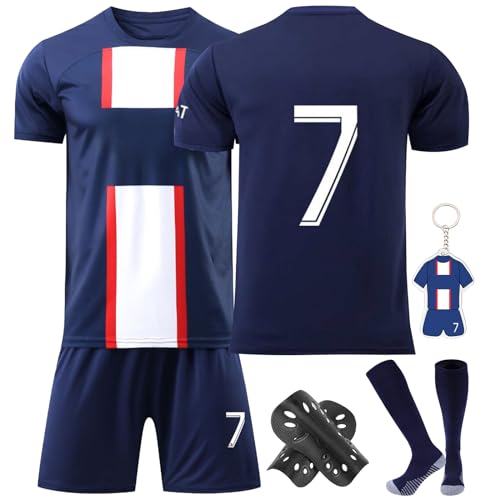 BITOWO Fussball Trikot Kinder Set mit Name Football Trikot Hosen Socks knieschoner Fußball Kostüm Kinder Jungen 140-152 Fussball Anzug EM 2024 kinder Trikot Nr. 7 Fußballtrikot Kinder Jungen Mädchen