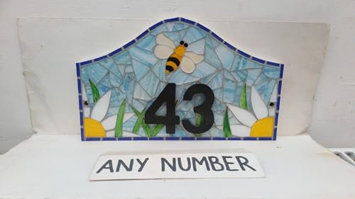 Bee Coloured Glass Mosaic House Number Plate Plaque Door Sign Choose Number