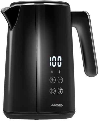 MPM - Bollitore silenzioso con temperatura regolabile - Indicatore di temperatura digitale - 1,7 litri - Doppia parete - 2200 W (nero)