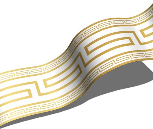 FUNLIFE 2 Rouleaux Frise Murale Or blanc géométrie Adhesive Sticker Autocollante pour Cuisine,Salle de Bains, Plafond, Salon, Chambre Décoration 10cm X 200cm