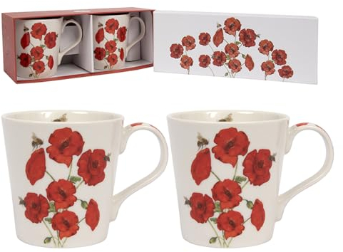 Lesser & Pavey Bee-Tanical Set mit 2 Keramikbechern – Mohn- oder Distel-Design (Mohnblume)