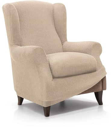 FAVERTI® Elastischer Ohrensesselbezug von 70 bis 100 cm | Modell Reale | Beige | Verstellbarer Ohrensesselbezug | Qualitätsschutz aus Jacquard-Stoff und Baumwolle