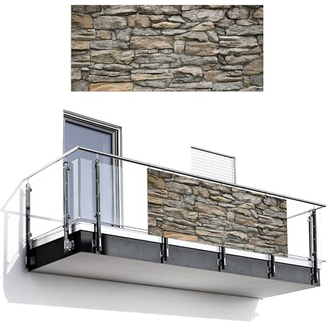 MuchoWow© Balkon Sichtschutz Einseitig 90x200 cm Groß Terrassen Gartenzaun Balkonfächer ohne Bohren Wetterfest für Zaun Terrasse Balkonbespannung Seitenschutz Steine - Steinoptik - Grau