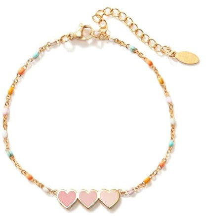 Loomify Damen Armband Silber 925, Herz Armband Frauen Emaille Vergoldet Armband Verstellbar, 15.5+4.5cm