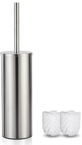 FIISAYL Brosse WC Brosse Toilettes WC Balai Balayette et Supports Porte avec Poignée et Base en Acier Inoxydable, Argent Mat