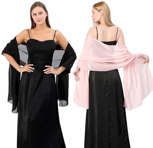 JSTHHTT 2 Pcs Chiffon Schal Damen, Stola Festlich, Ladiery Sheer Tücher und Wraps für Abendkleider, Sommerschal Stolen Dünn für Hochzeit, Silk Scarf