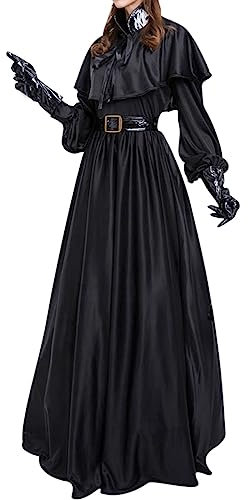 Generisch Halloween KostüM Damen Pestarzt Kostüm Halloween Mittelalterlicher Arzt Pest Maske, Kleid, Handschuhe und Hut Combo Set für Frauen Cosplay Kleid-Dunkelschwarz
