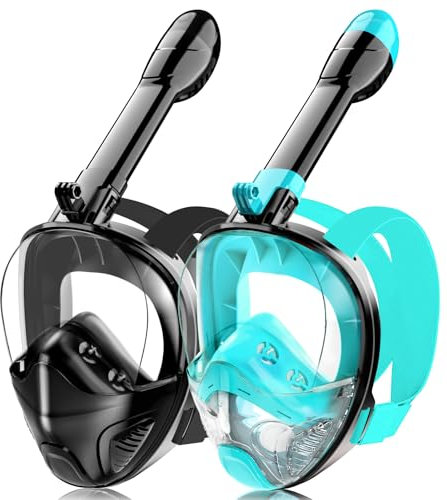 Full Face Snorkel Mask for Adults and Teens, Snorkel Gear with Detachable Camera Mount, Panoramic 180° Vision, Anti-Fog Anti-Leak, Snorkel Set for Men and Women (Black