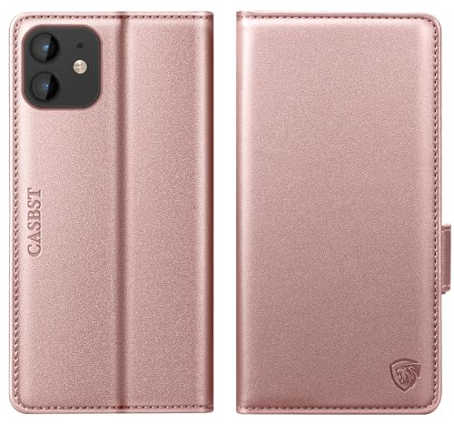 CASBST for iPhone 11 Case, Kickstand Flip Leather Wallet Book Case with Card Slots Shockproof Magnetic Closure Protective Phone Case Cover Compatible with iPhone 11 - Rose
