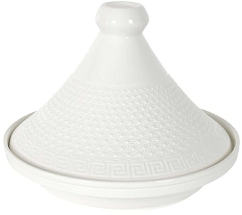 HOME DECO FACTORY, KA0280, Tajine de Présentation en Céramique 25,5 cm - Ustensile de Cuisson et Accessoire de Service Élégant, Idéal pour Viandes et Légumes, Blanc