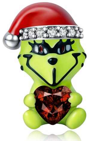 Annmors 925 Sterling Silber Charms Anhänger für Europäische Armbänder Halskette Christmas Green Monster mit 5A Zirkonia,Weihnachten,Muttertag,Geschenk anhänger für Frauen Mädchen