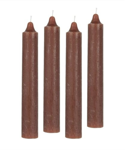 4er Pack Rustikale Stabkerzen H:25 cm Ø:3,8 cm diverse Farben Brenndauer 22 Stunden Kerze Advent Weihnachten Deko, Farbe:Rostbraun