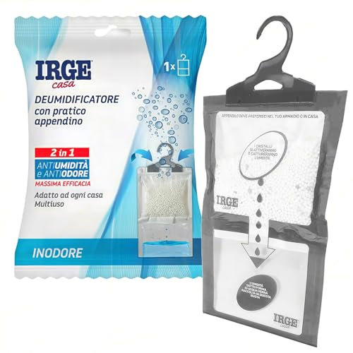 Sicignano | Deumidificatore con Appendino 2 in 1 IRGE, Anti-Umidità e Anti-Odore, Capacità 500 ml, Ideale per Armadi e Ambienti Domestici, Fragranza Inodore