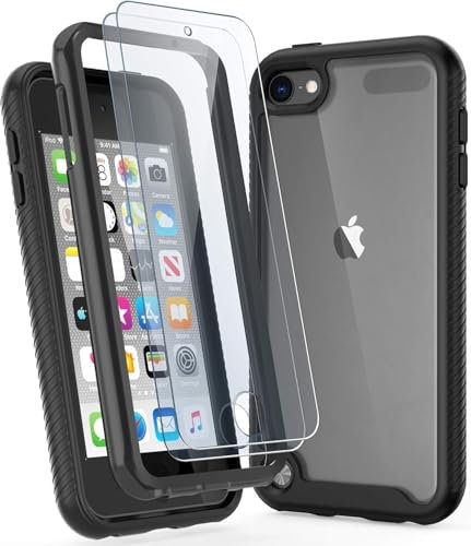 Generisch Hülle für iPod Touch 5/6/7, Durchsichtig mit 2 Displayschutz Crystal Clear Schutzhülle Transparent Soft TPU Bumper Hard Case Cover für iPod Touch 5/6/7 - Schwarz