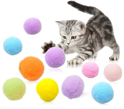 OUDQFCJ 10 Pcs Pompons pour Chat Balles Douces Interactives Jouets d'Entraînement Multicolores pour Chat Boules de Chat Jouet Interactif Intérieur Idéal pour Chat 3cm