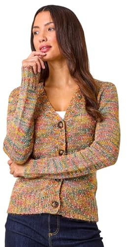 Roman Originals NEP Button Detail Cardigan for Women UK - Ladies Everyday Holiday Spring Summer V-Neckline Comfy Soft Evening Vacation Work Party - Multi - Size 18